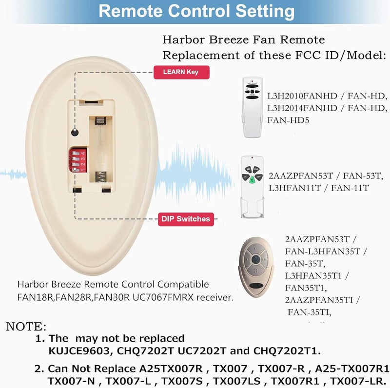 Onisamt 35T1 Ceiling Fan Remote Control Replacement for Harbor Breeze, Allen Roth,Kichler,Hampton Bay FAN35T FAN53T FAN11T 2AAZPFAN53T L3HFAN11T L3HFAN11T1 L3HFAN11T2 FANHD,3-Speed, Light Dimmer, Learn Key - Image 2